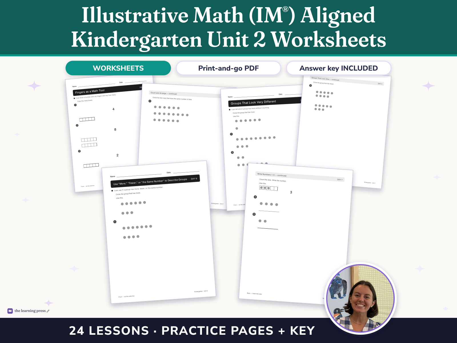 Preview page 1 of Illustrative Math (IM®) Aligned Kindergarten Unit 2 Worksheets: Numbers 1–10
