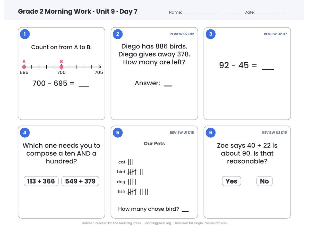 Preview page 3 of Illustrative Math (IM®) Aligned 2nd Grade Unit 9 Morning Work