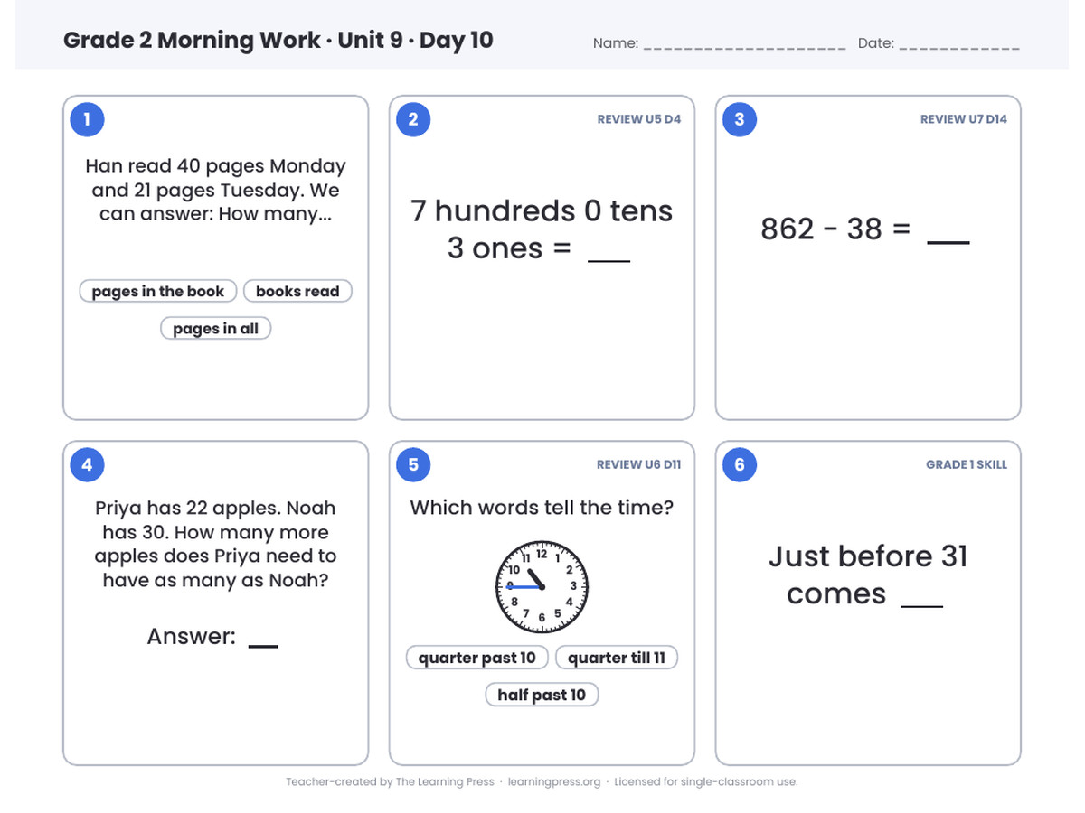 Preview page 4 of Illustrative Math (IM®) Aligned 2nd Grade Unit 9 Morning Work