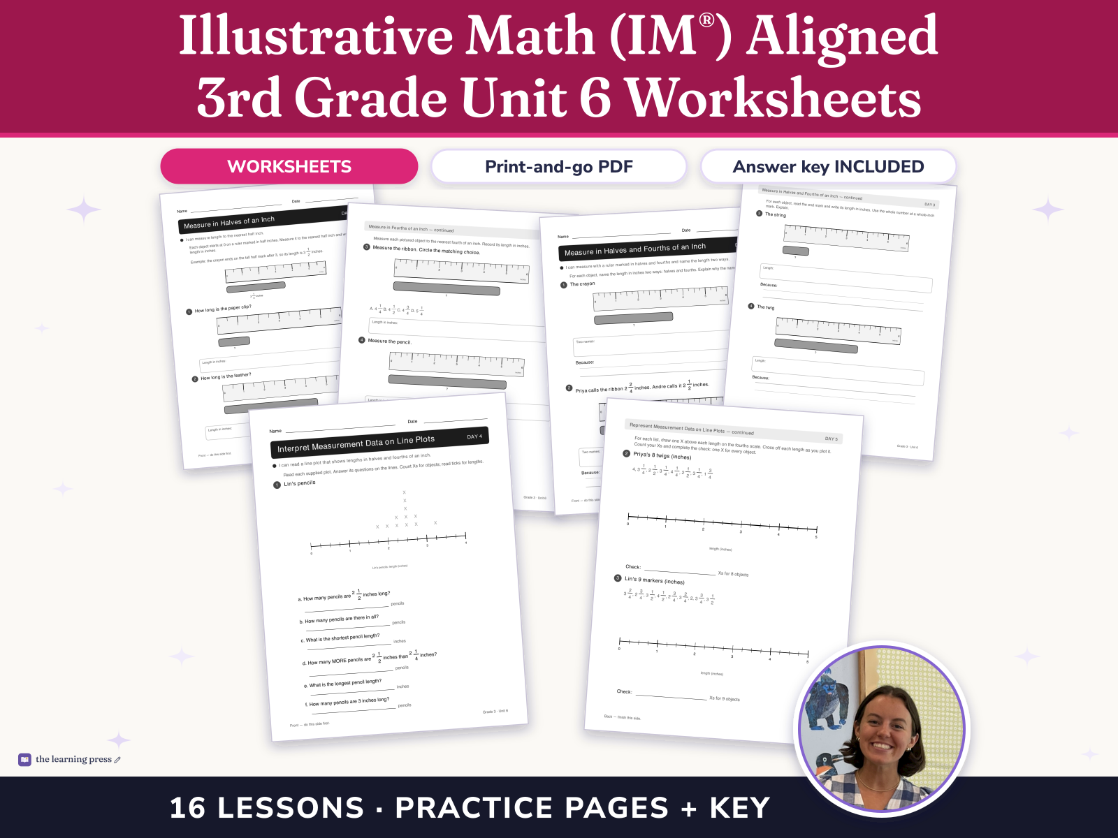 Preview page 1 of Illustrative Math (IM®) Aligned 3rd Grade Unit 6 Worksheets: Measuring Length, Time, Liquid Volume, and Weight