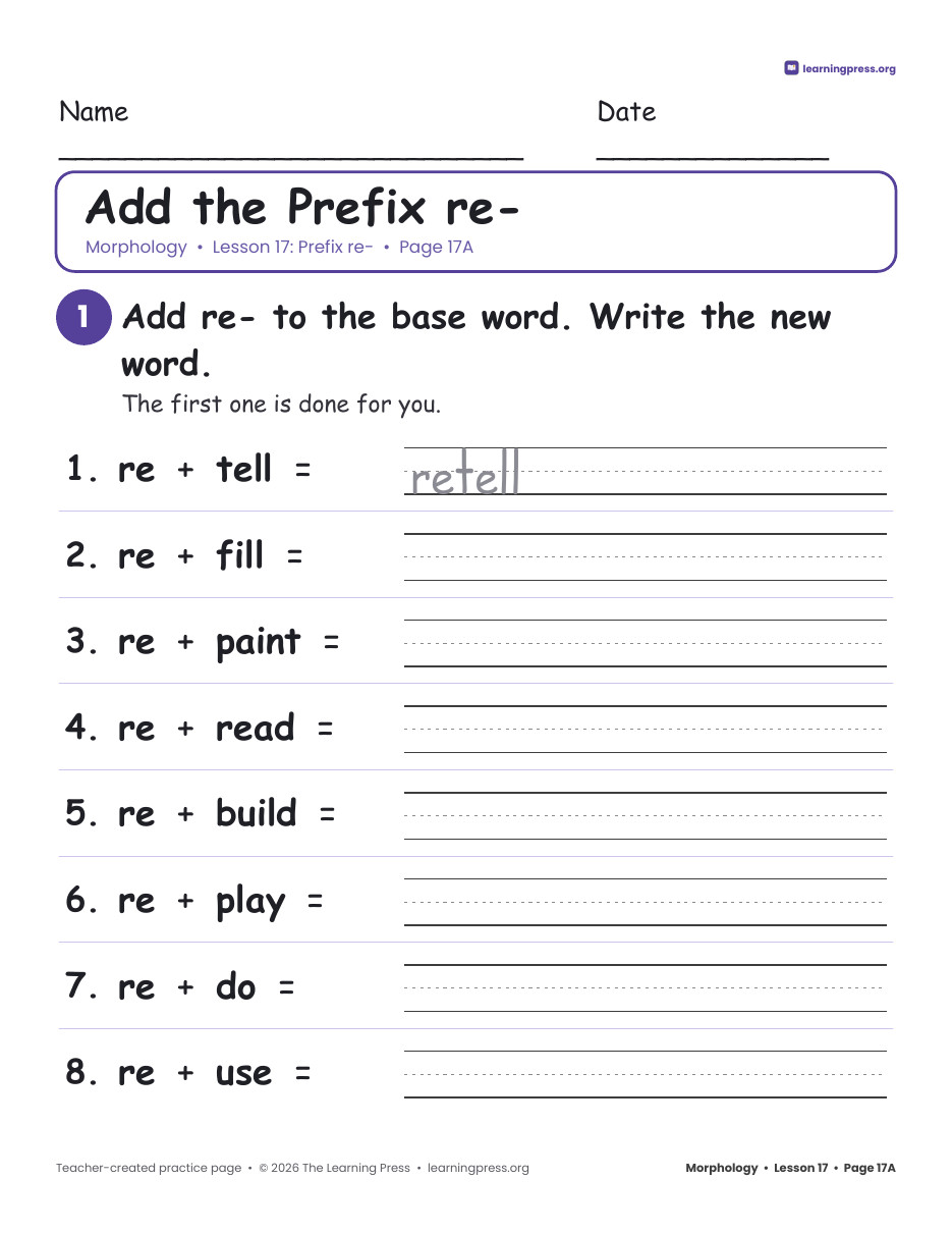 Preview page 2 of Grade 2 Morphology Unit 4: un-, re-, pre-, dis-, mis- · Slides & Worksheets