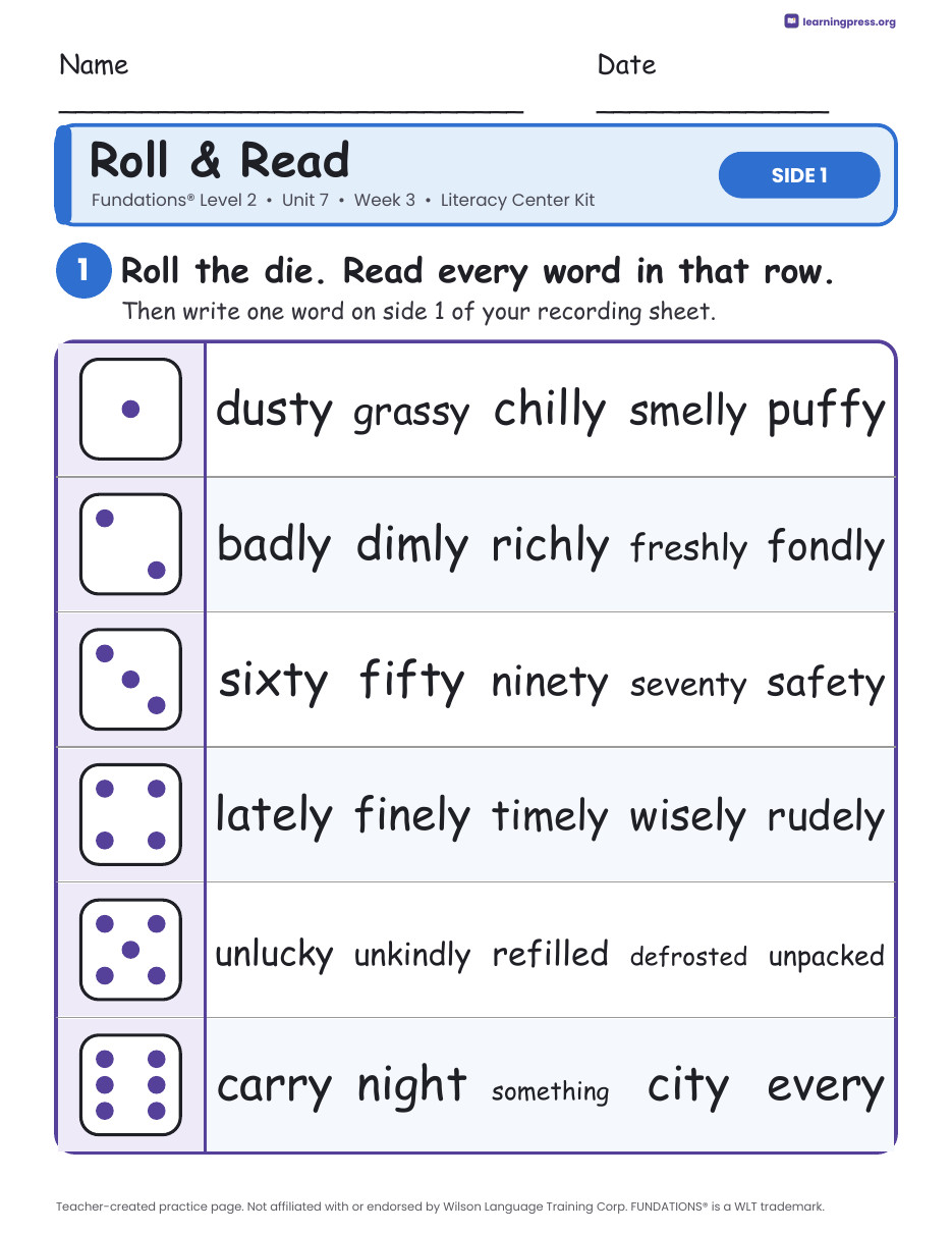 Preview page 1 of Fundations Level 2 Unit 7 Week 3 Literacy Center Kit