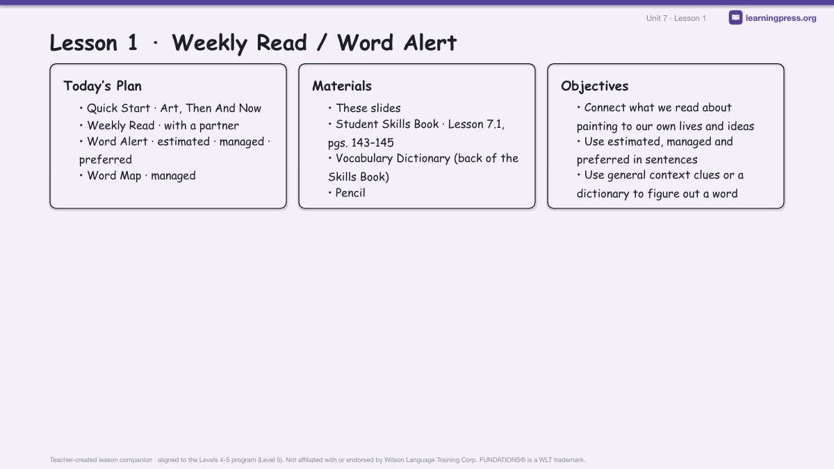Preview page 1 of Fundations Level 5 Unit 7 Lesson Slides