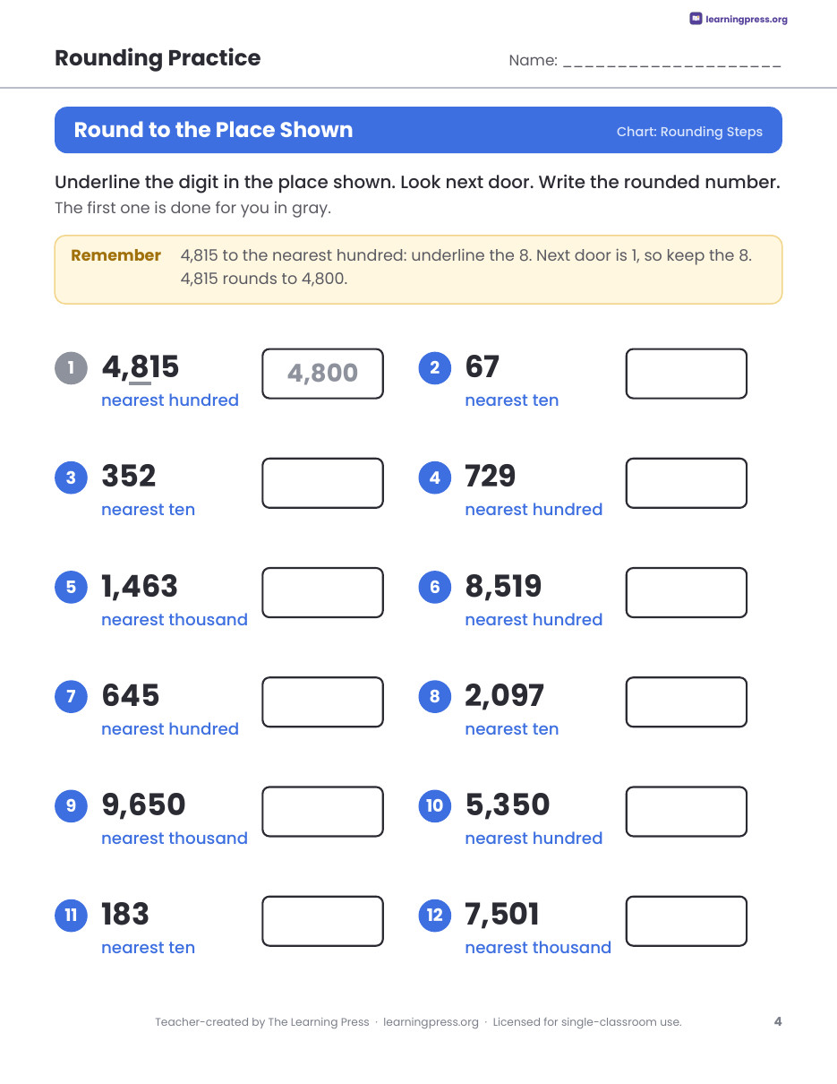 Preview page 3 of Rounding Chart Anchor Charts and Practice