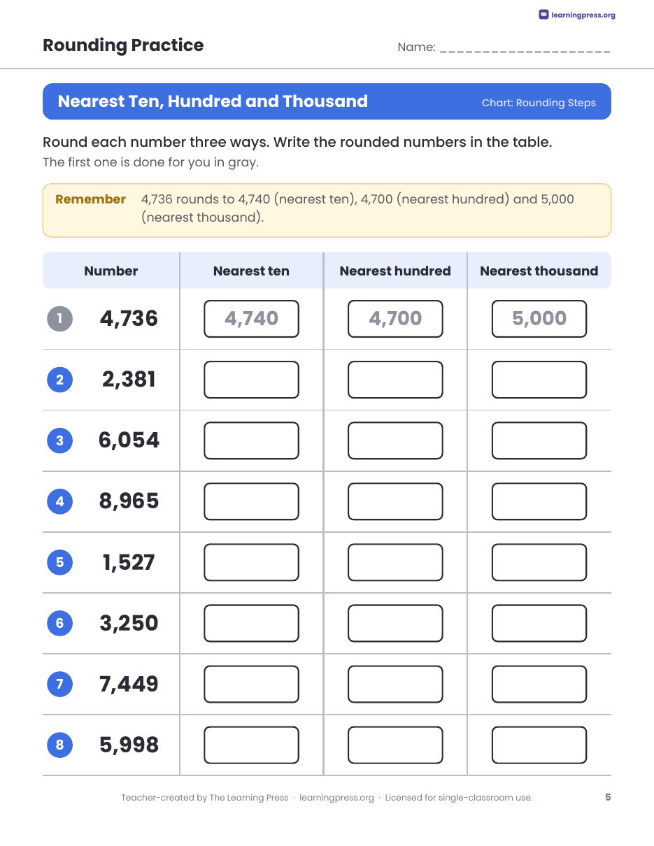 Preview page 4 of Rounding Chart Anchor Charts and Practice