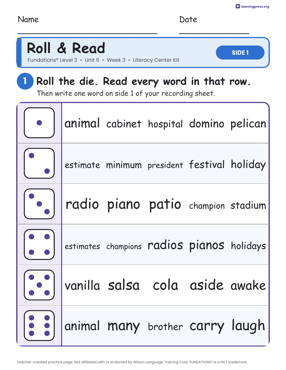 Preview page 1 of Fundations Level 3 Unit 6 Week 3 Literacy Center Kit