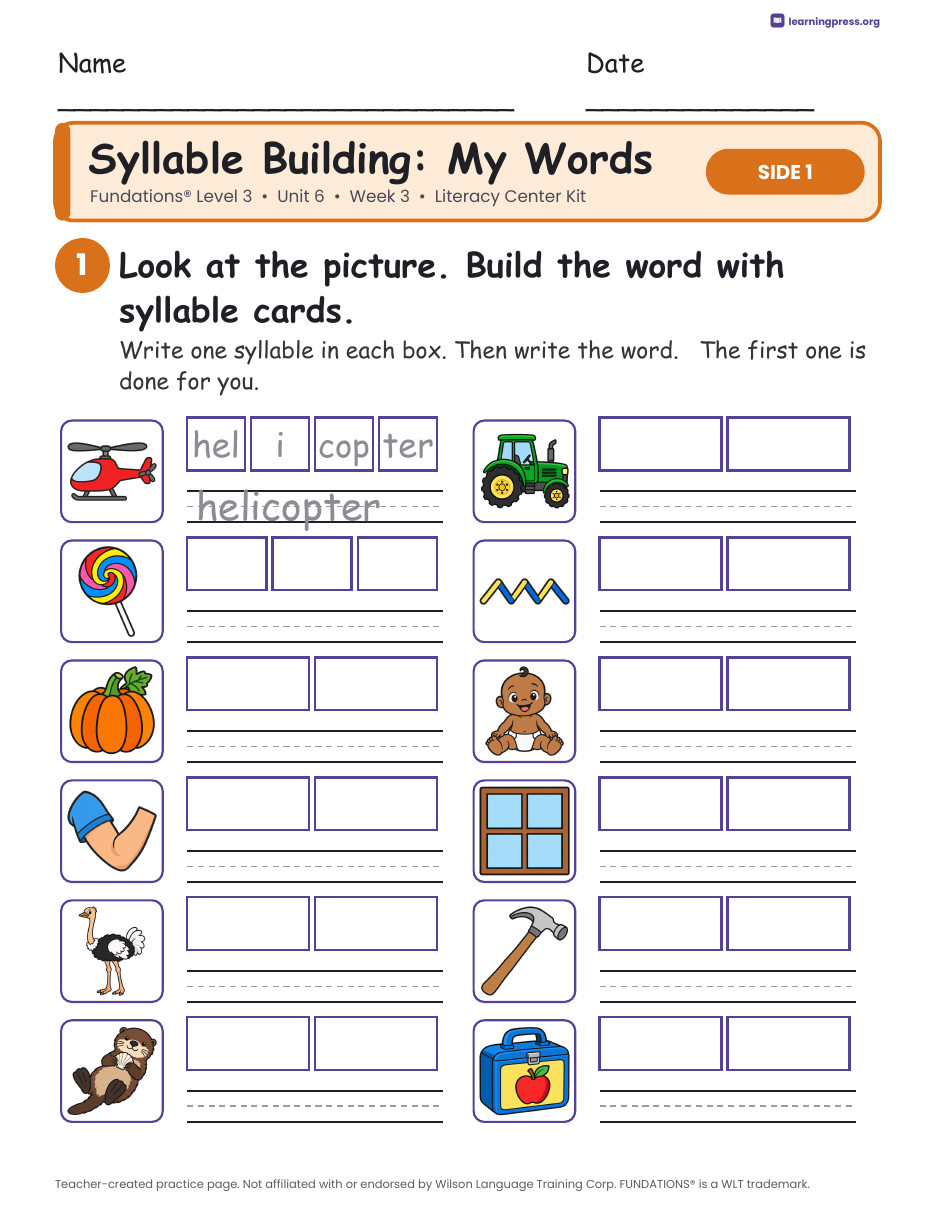 Preview page 2 of Fundations Level 3 Unit 6 Week 3 Literacy Center Kit