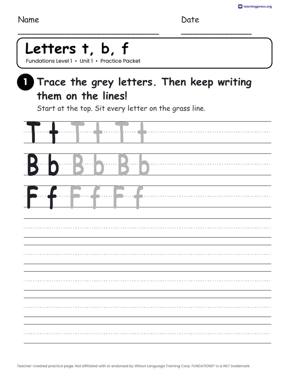 Preview page 1 of Fundations Level 1 Unit 1 Practice Packet