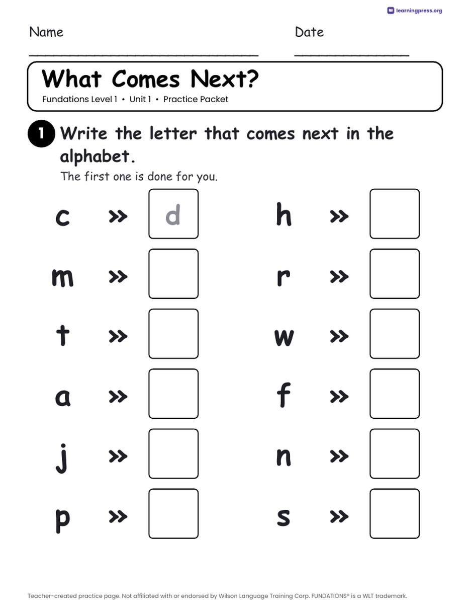 Preview page 3 of Fundations Level 1 Unit 1 Practice Packet