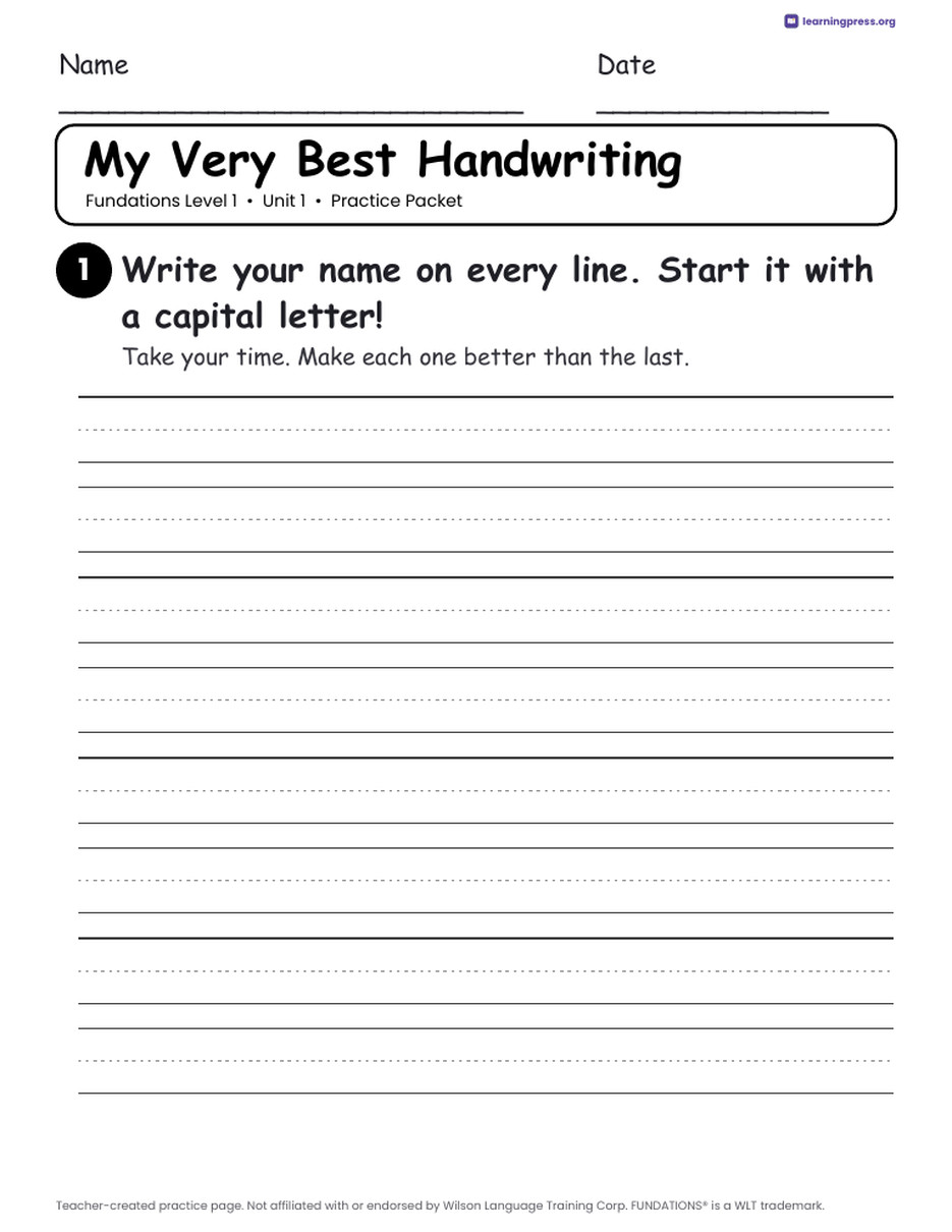 Preview page 4 of Fundations Level 1 Unit 1 Practice Packet