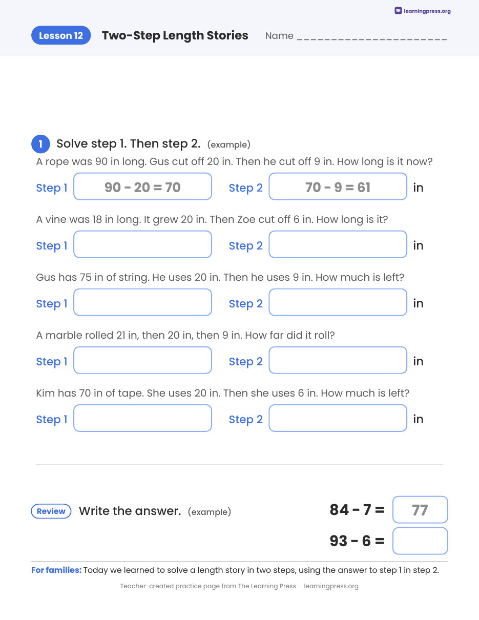 Preview page 3 of Illustrative Math (IM®) Aligned 2nd Grade Unit 3 Homework Packet (Color & B&W)