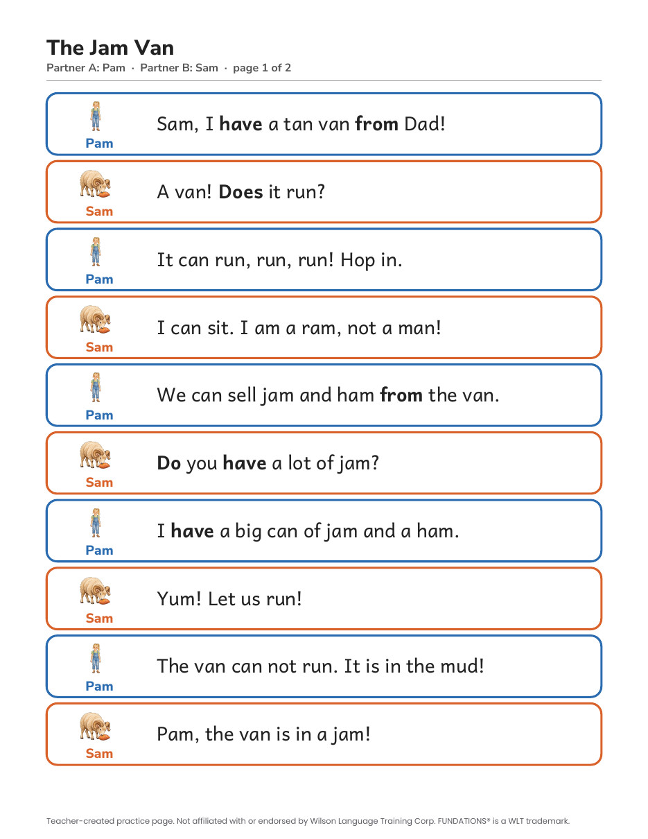 Preview page 2 of Fundations-Aligned Partner Reader's Theater · Level 1 Unit 5