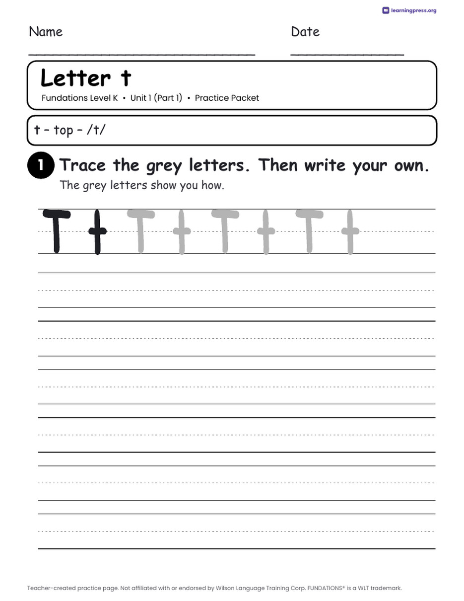 Preview page 1 of Fundations Level K Unit 1 Practice Packet