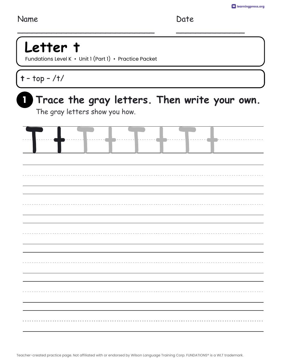 Preview page 1 of Fundations Level K Unit 1 Worksheets