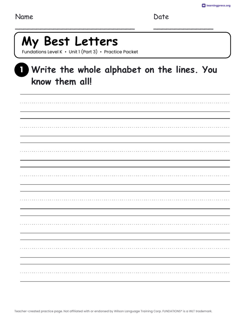 Preview page 4 of Fundations Level K Unit 1 Practice Packet