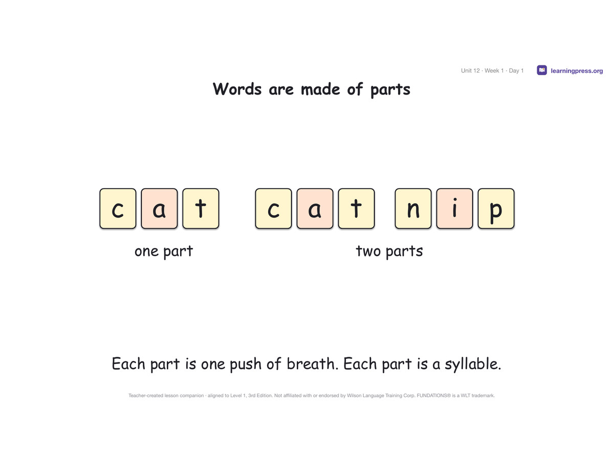 Preview page 1 of Fundations Level 1 Unit 12 Lesson Slides – 3rd Edition Aligned