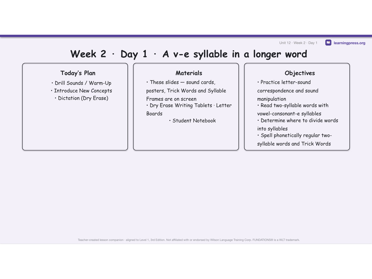 Preview page 2 of Fundations Level 1 Unit 12 Lesson Slides – 3rd Edition Aligned