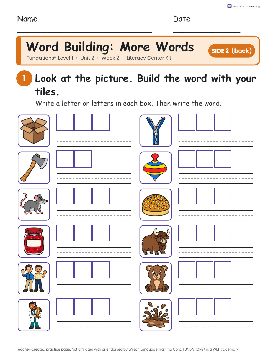 Preview page 2 of Fundations Level 1 Unit 2 Literacy Center Kits Bundle (2 Weeks)