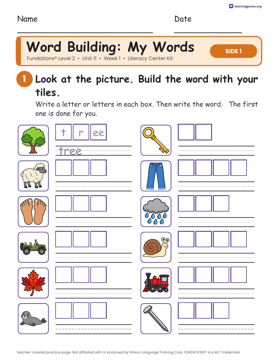 Preview page 2 of Fundations Level 2 Unit 11 Week 1 Literacy Center Kit