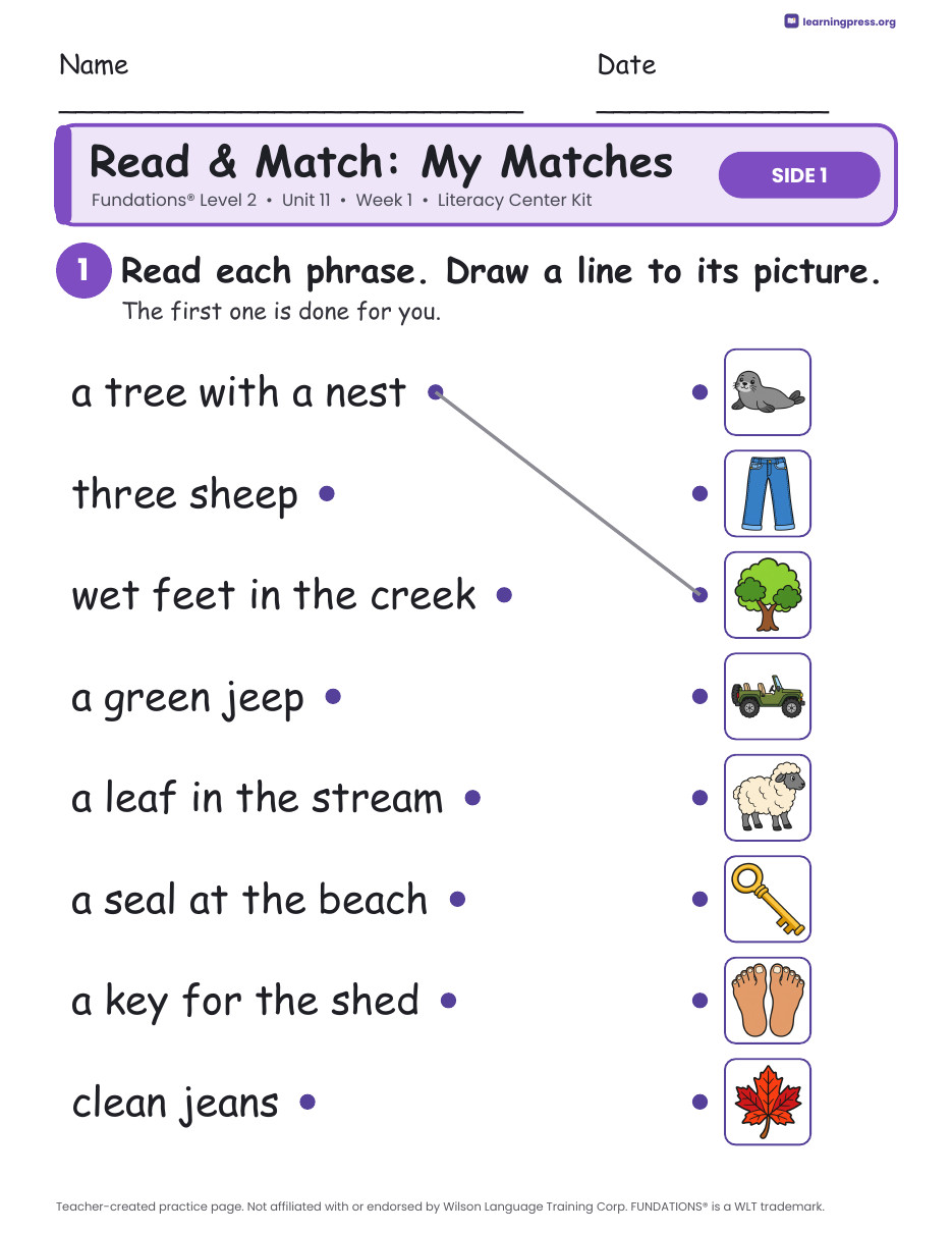 Preview page 3 of Fundations Level 2 Unit 11 Week 1 Literacy Center Kit