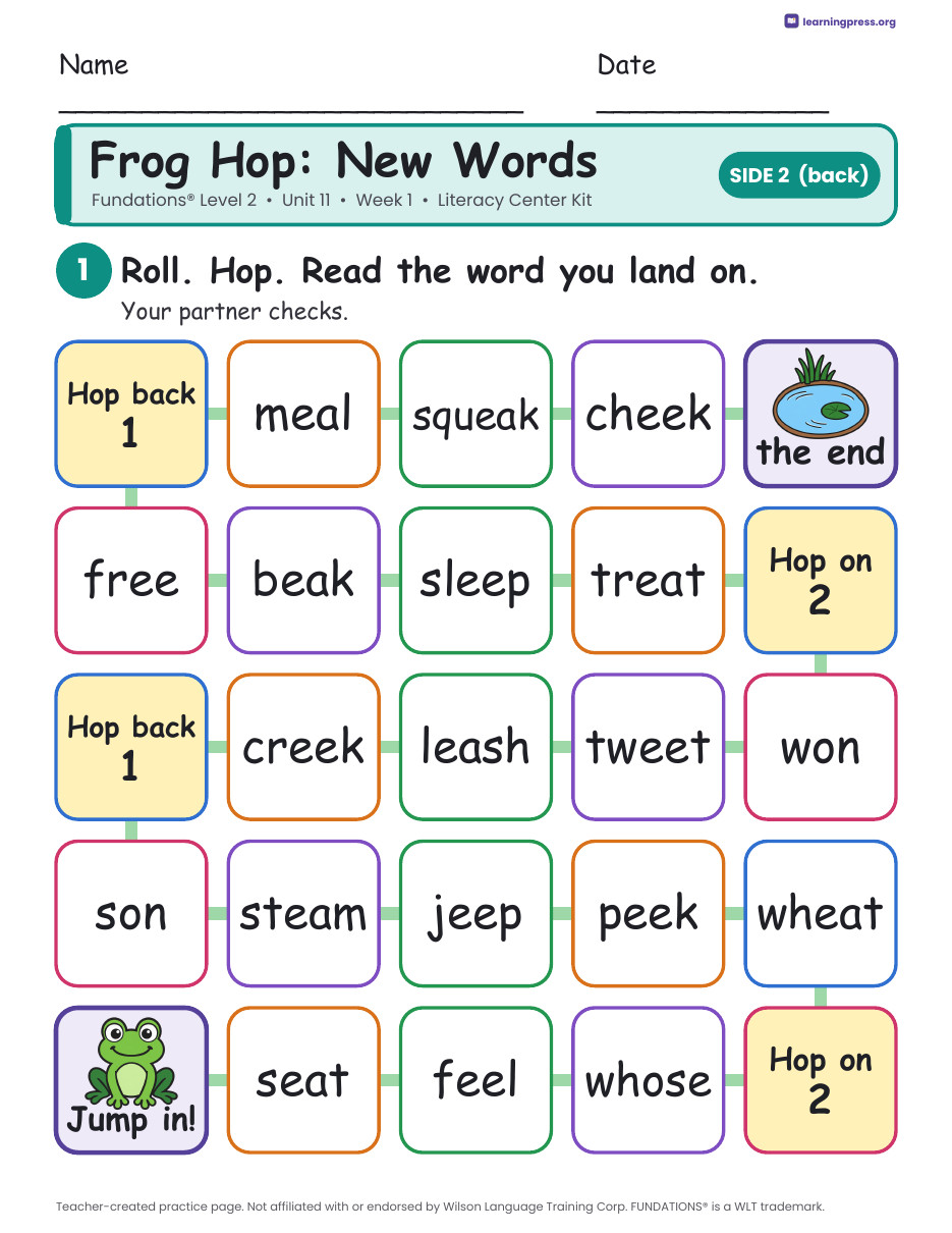 Preview page 4 of Fundations Level 2 Unit 11 Week 1 Literacy Center Kit