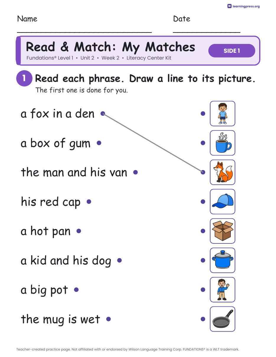 Preview page 3 of Fundations Level 1 Unit 2 Week 2 Literacy Center Kit