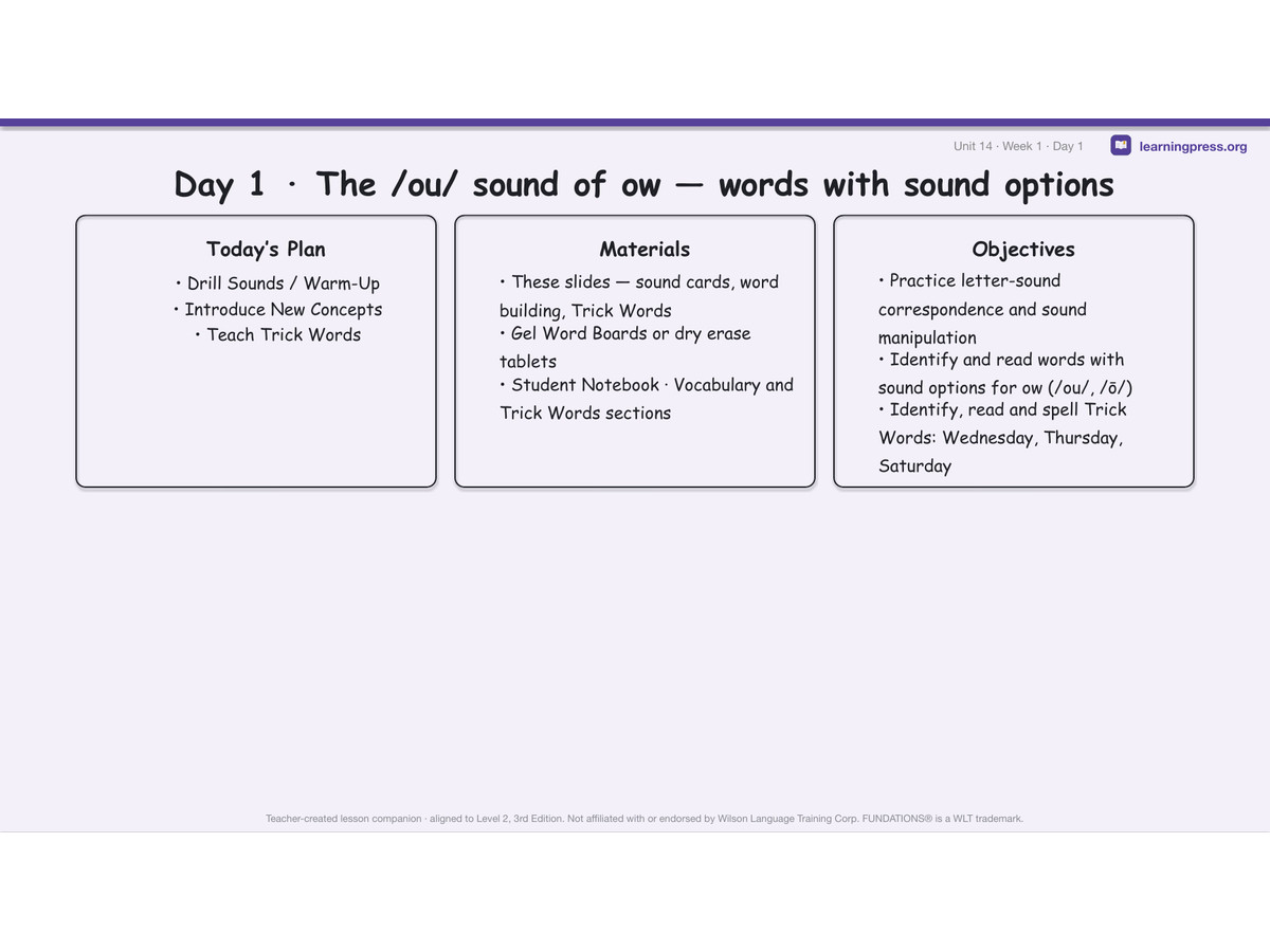 Preview page 1 of Fundations Level 2 Unit 14 Lesson Slides – 3rd Edition Aligned