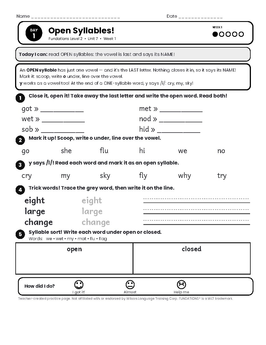 Preview page 2 of Fundations Level 2 Unit 7 Practice Pack