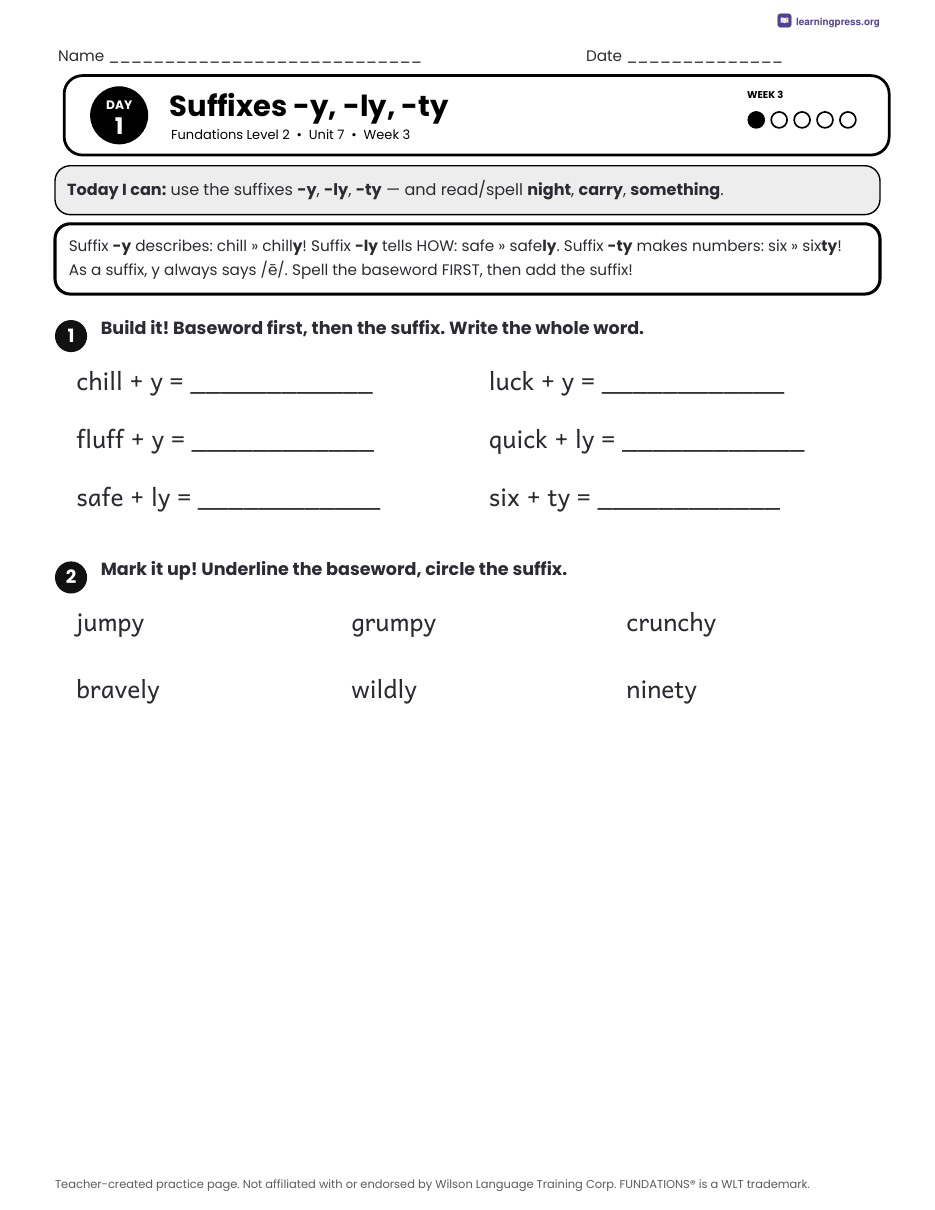 Preview page 3 of Fundations Level 2 Unit 7 Daily Lesson Work Pages