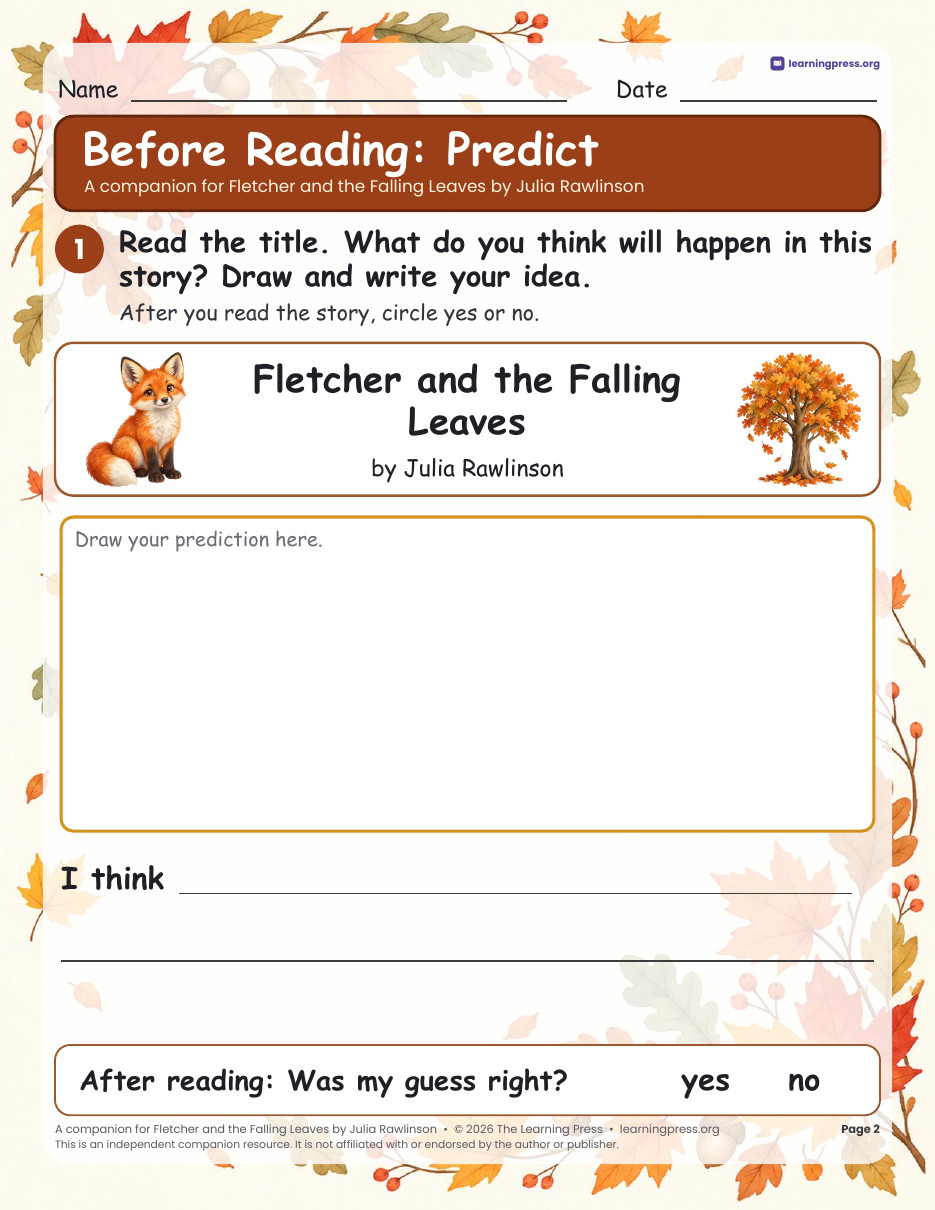 Preview page 1 of Fletcher and the Falling Leaves Book Companion · Fall Read Aloud Activities