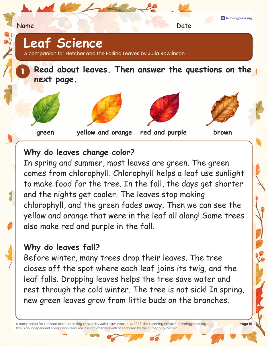 Preview page 4 of Fletcher and the Falling Leaves Book Companion · Fall Read Aloud Activities