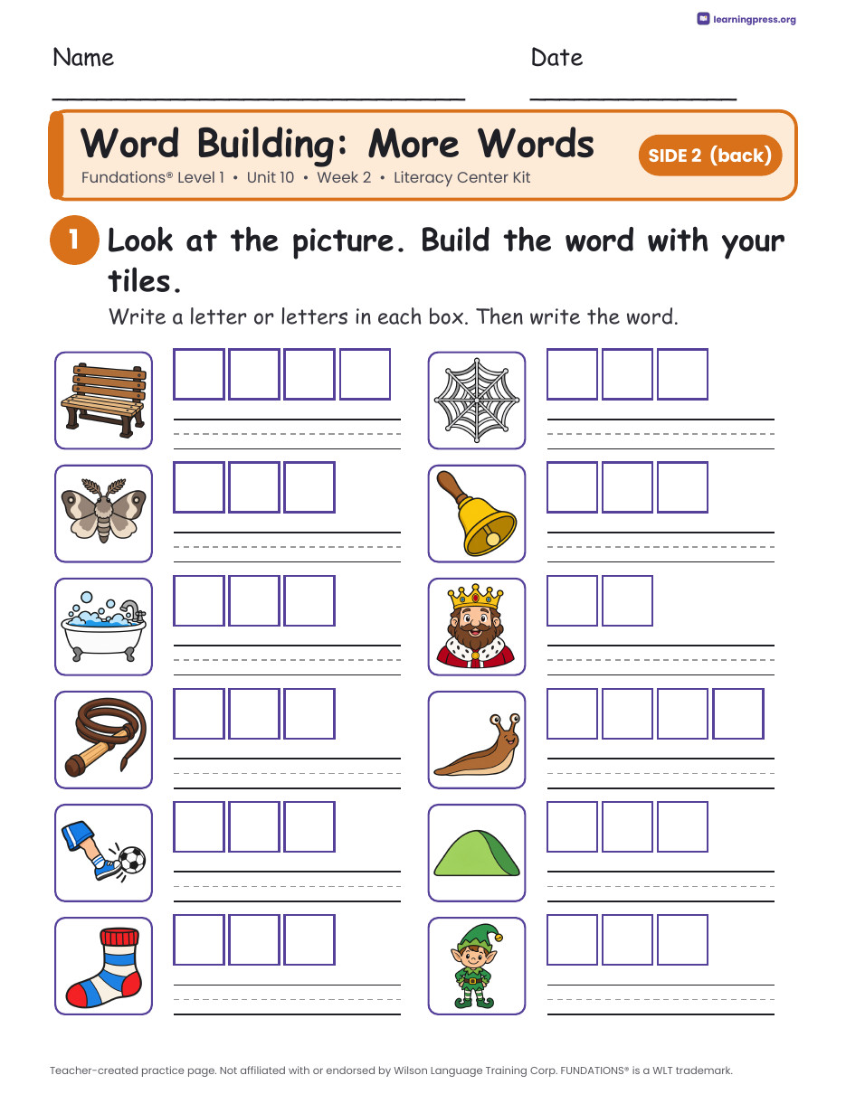 Preview page 2 of Fundations Level 1 Unit 10 Literacy Center Kits Bundle (3 Weeks)