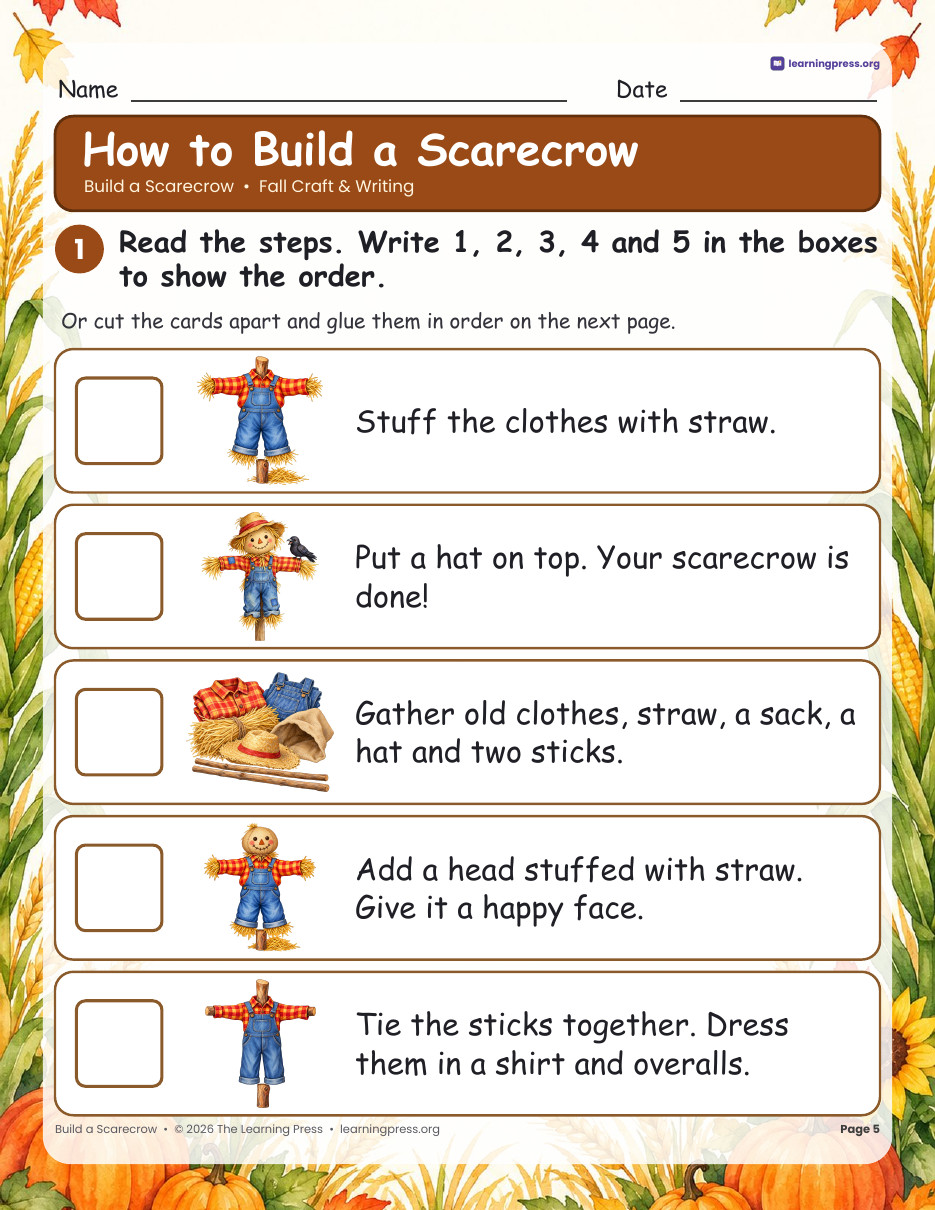 Preview page 2 of Scarecrow Craft & Writing · Build a Scarecrow Cut and Glue Fall Activity