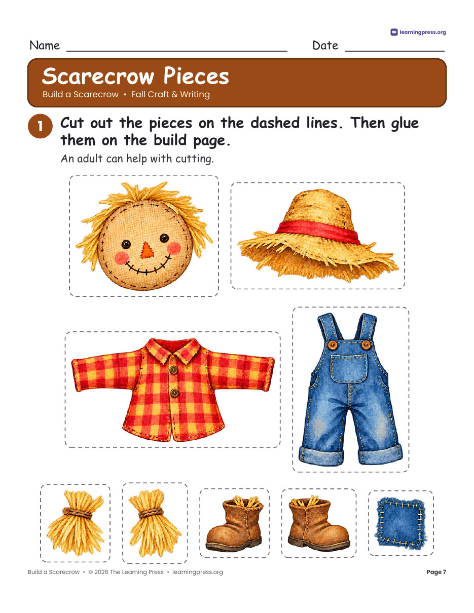 Preview page 3 of Scarecrow Craft & Writing · Build a Scarecrow Cut and Glue Fall Activity