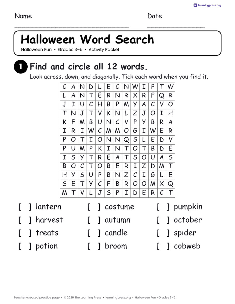 Preview page 2 of Halloween Activity Packet · Grades 3–5