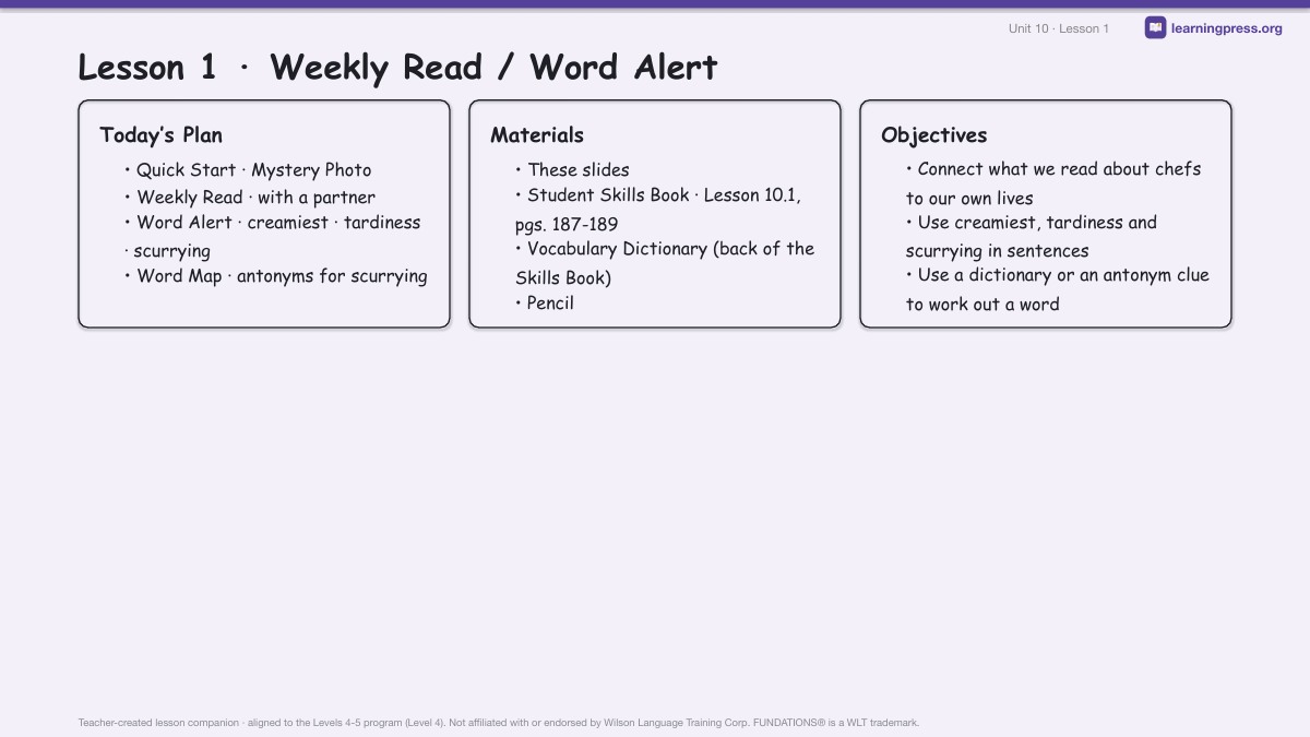 Preview page 1 of Fundations Level 4 Unit 10 Lesson Slides