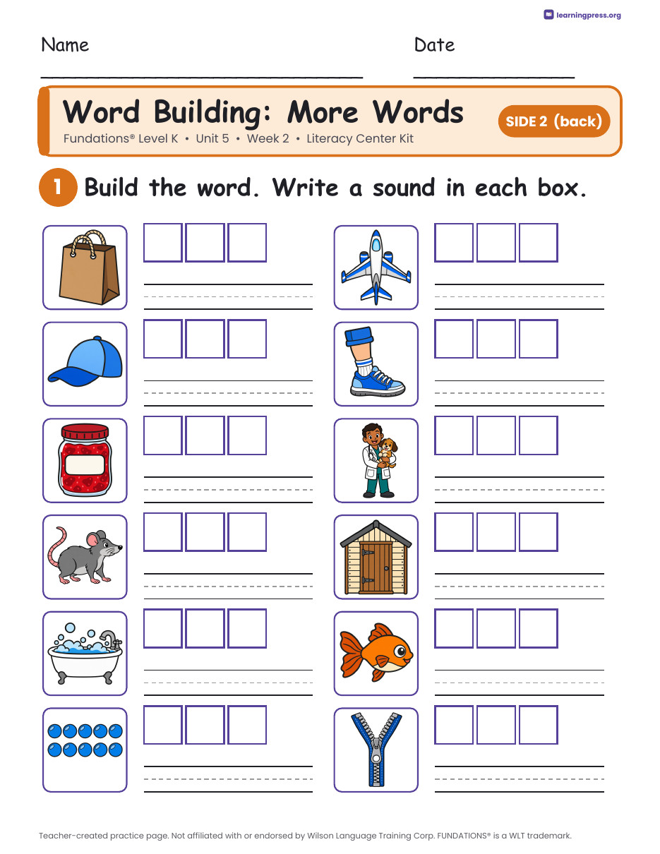 Preview page 2 of Fundations Level K Unit 5 Literacy Center Kits Bundle (6 Weeks)