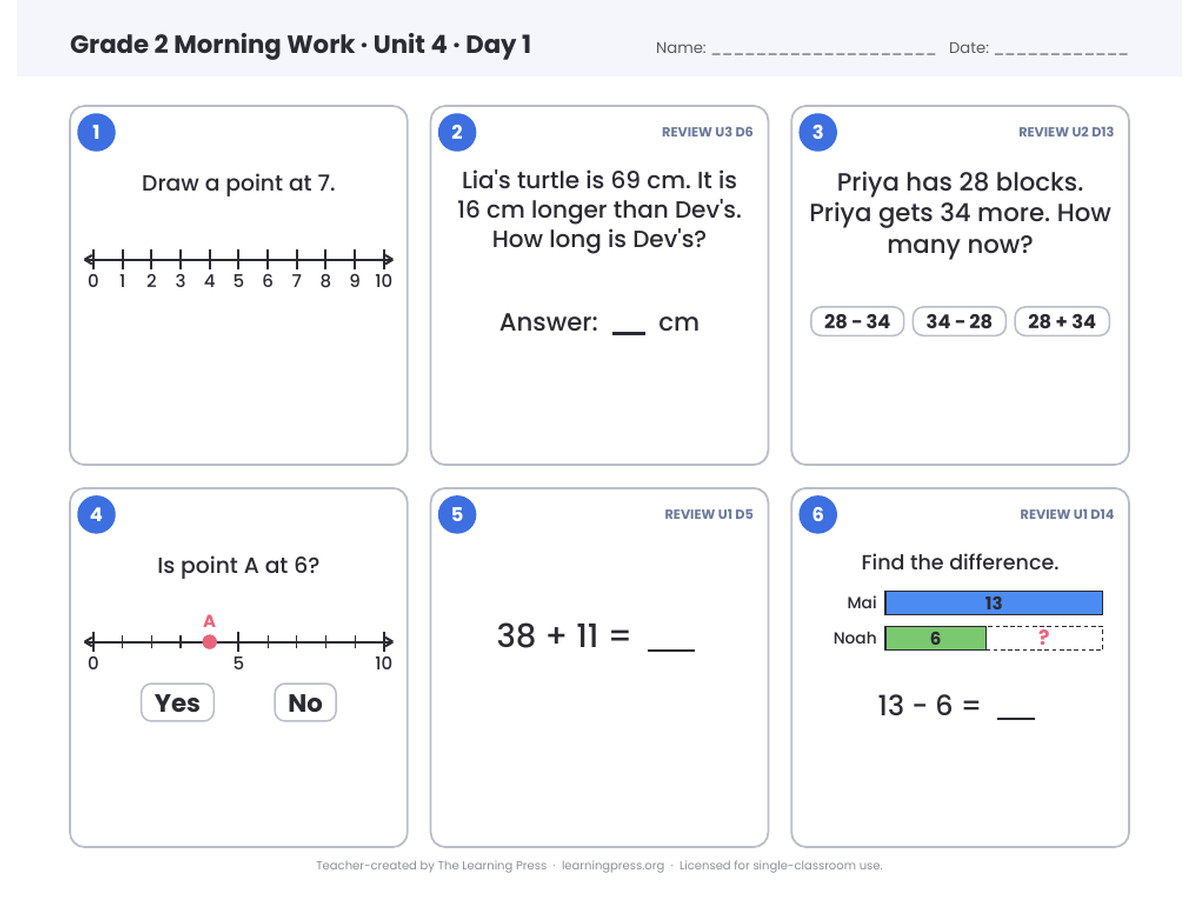 Preview page 1 of Illustrative Math (IM®) Aligned 2nd Grade Unit 4 Morning Work