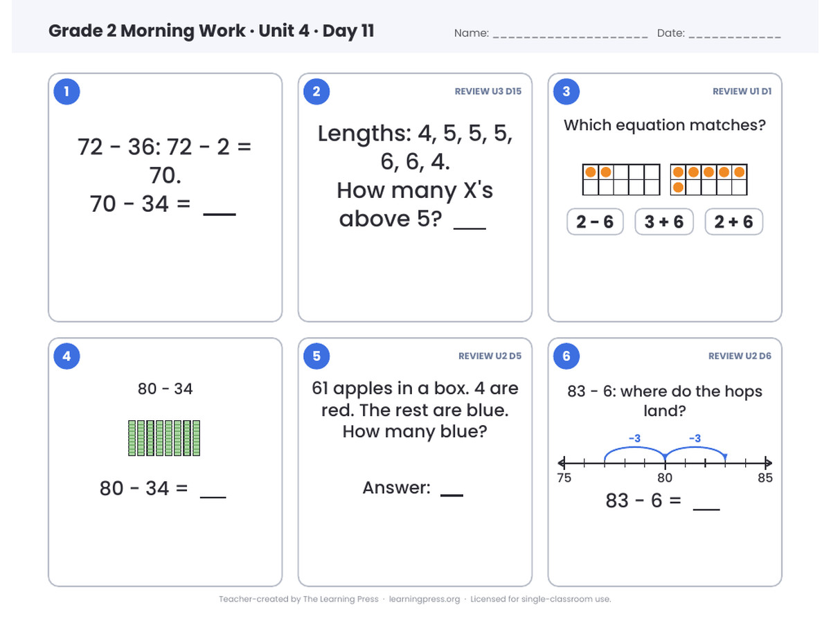 Preview page 4 of Illustrative Math (IM®) Aligned 2nd Grade Unit 4 Morning Work