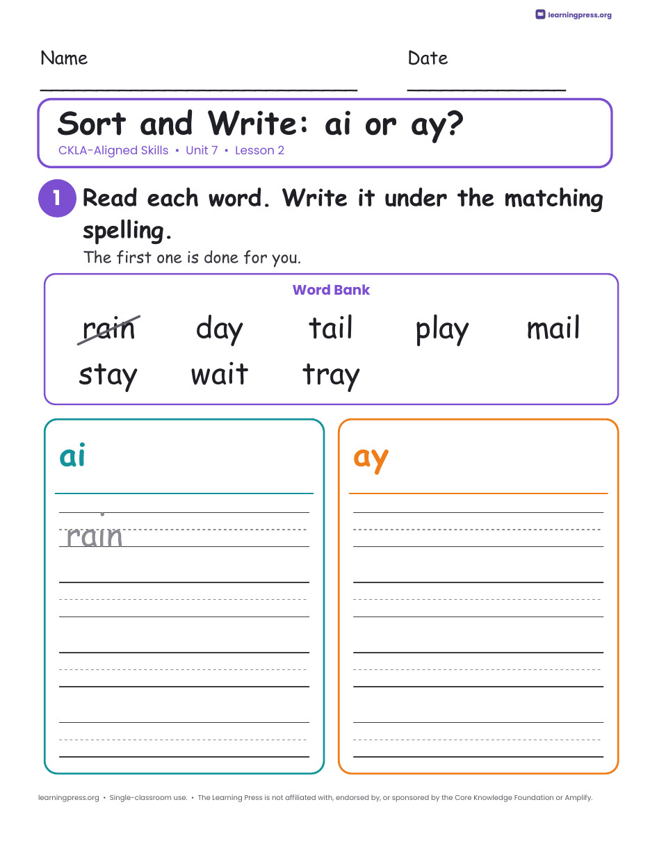 Preview page 2 of CKLA-Aligned Grade 1 Skills Unit 7 Worksheets (Lessons 1–21)