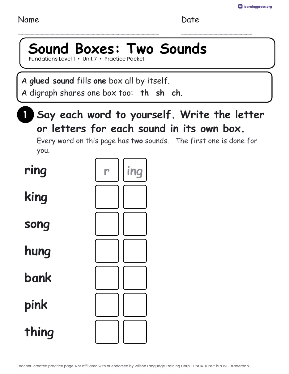 Preview page 2 of Fundations Level 1 Unit 7 Practice Packet
