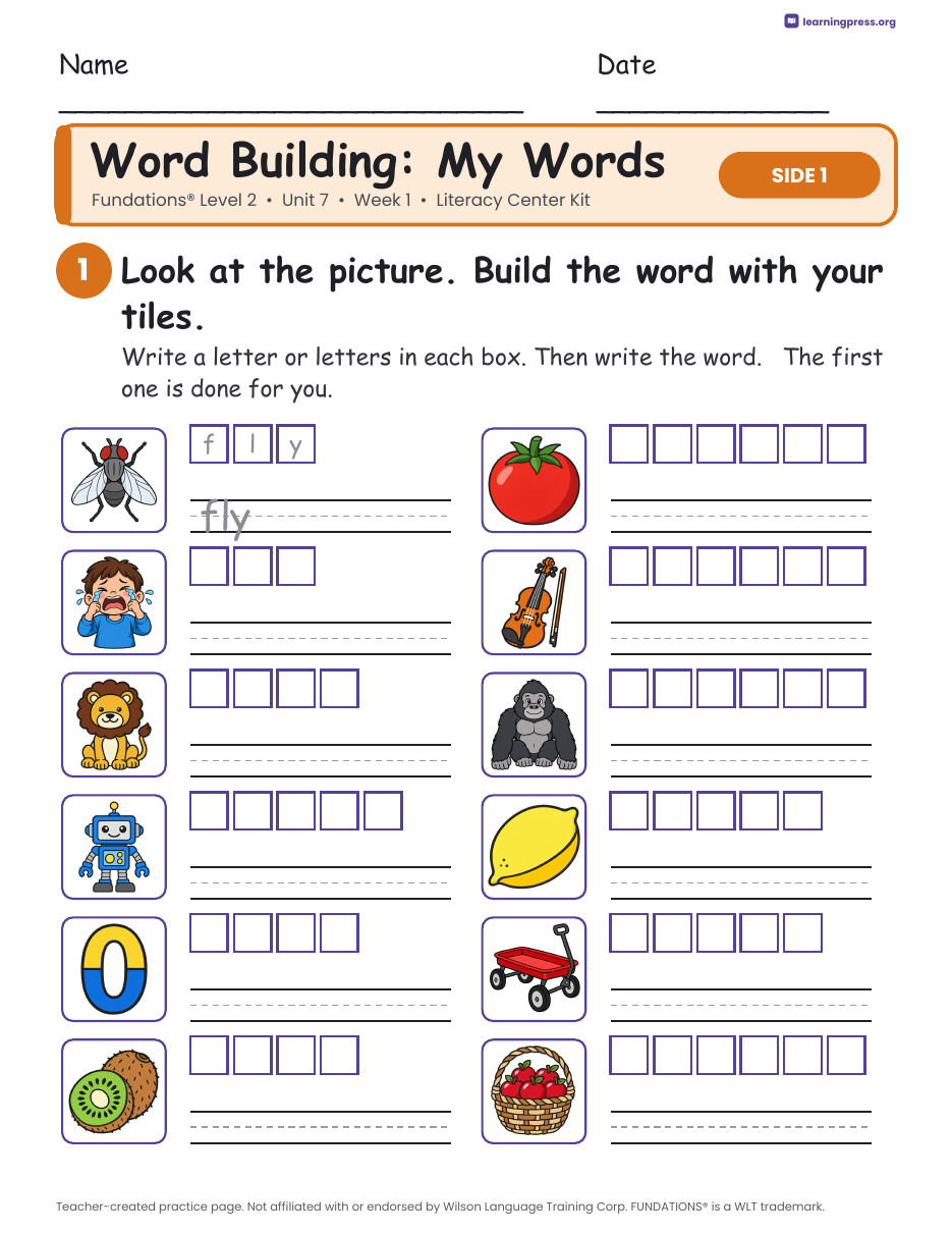 Preview page 2 of Fundations Level 2 Unit 7 Week 1 Literacy Center Kit