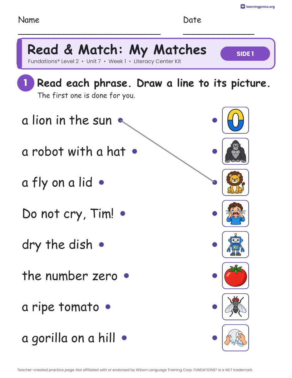 Preview page 3 of Fundations Level 2 Unit 7 Week 1 Literacy Center Kit