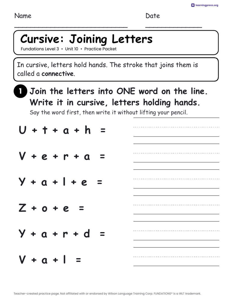 Preview page 3 of Fundations Level 3 Unit 10 Practice Packet