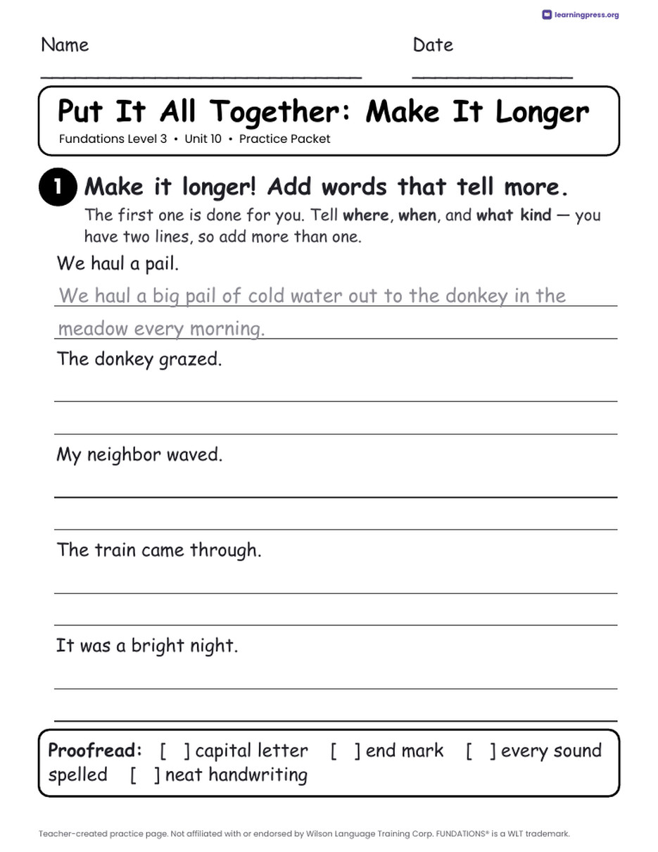 Preview page 4 of Fundations Level 3 Unit 10 Practice Packet