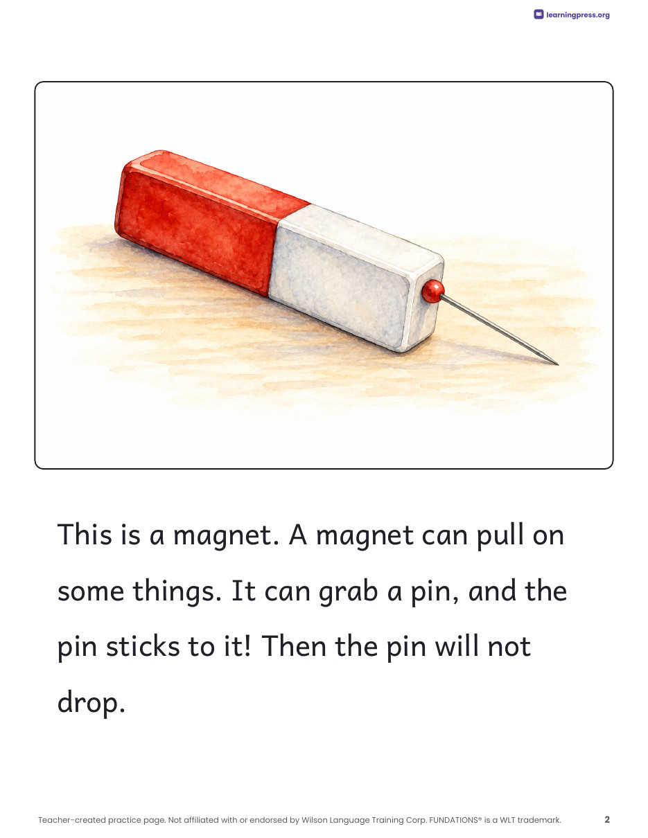 Preview page 1 of Fundations®-Aligned Decodable Nonfiction Book · Level 1 Unit 12: Magnets