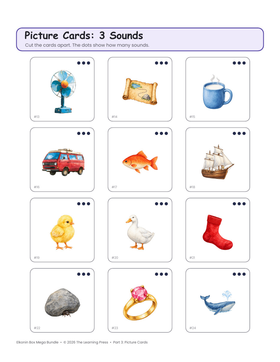 Preview page 3 of Elkonin Boxes CVC Mega Bundle · Sound Box Mats, Picture Cards & Letter Boxes