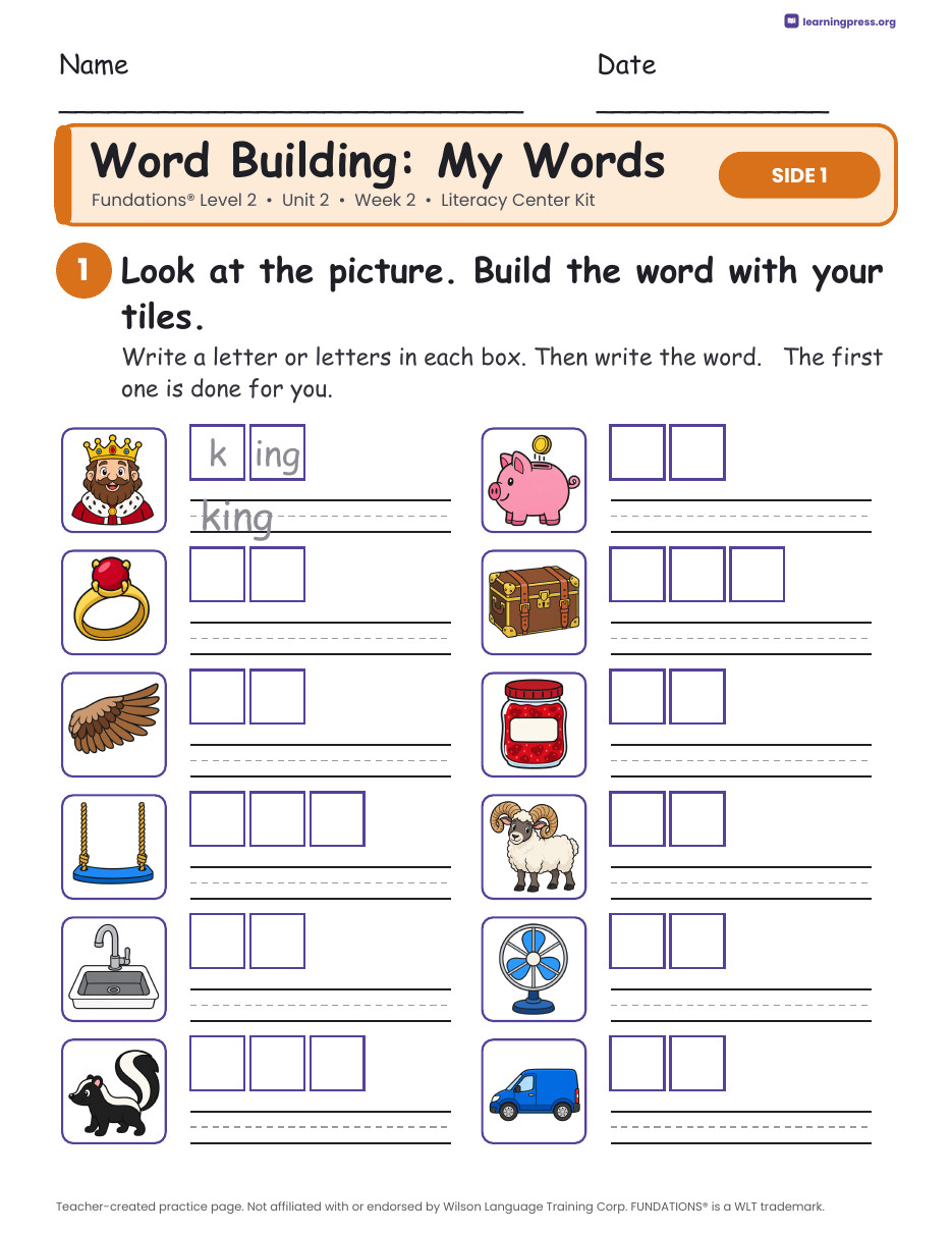 Preview page 2 of Fundations Level 2 Unit 2 Week 2 Literacy Center Kit