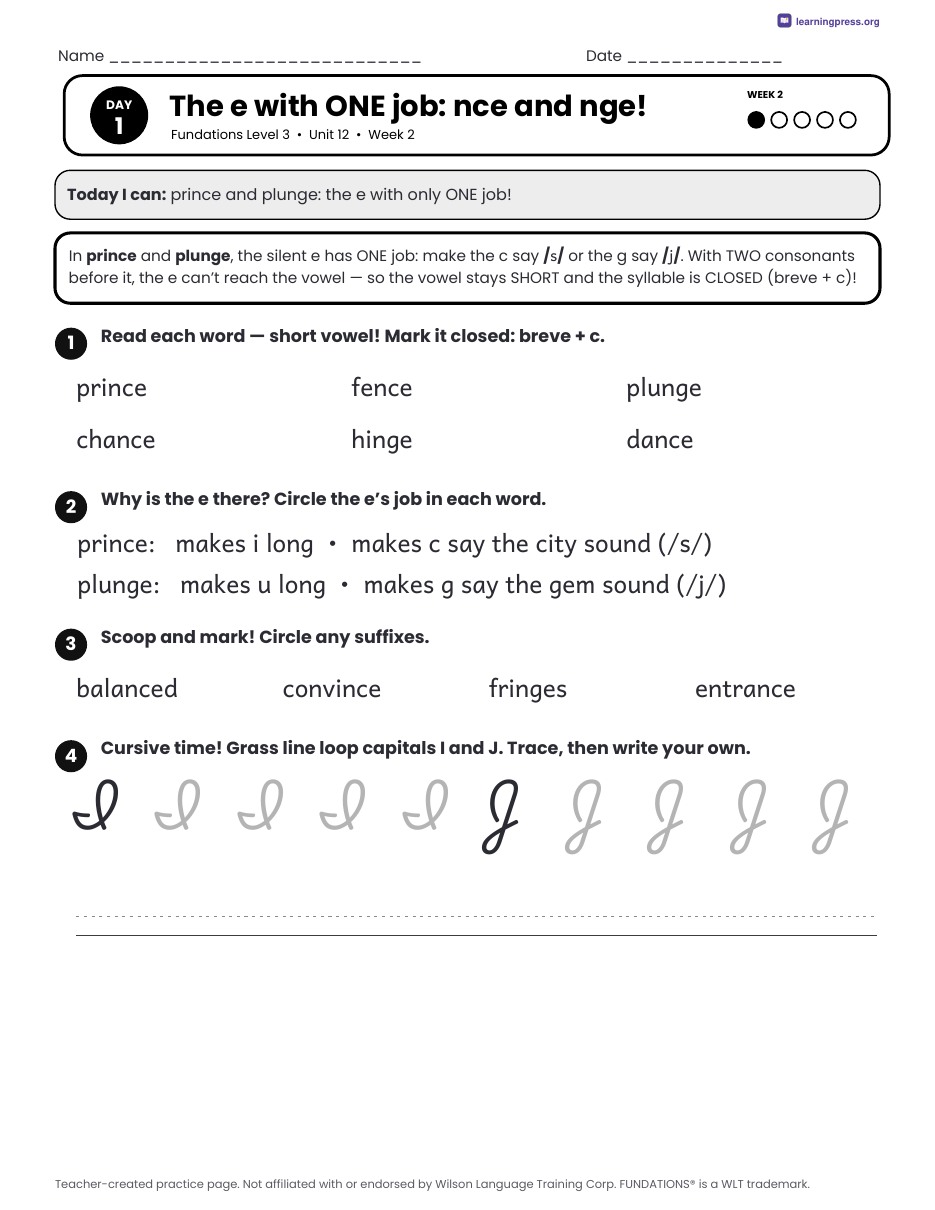 Preview page 3 of Fundations Level 3 Unit 12 Daily Lesson Work Pages