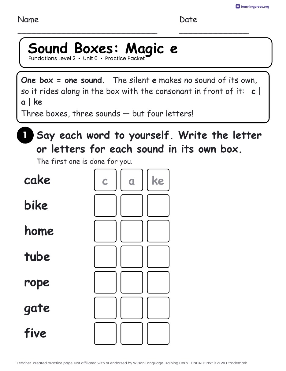 Preview page 1 of Fundations Level 2 Unit 6 Practice Packet